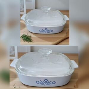 Set Of 2 Vintage Blue Corningware Cornflower Dutch Oven With Lid 1 1/2 & 1